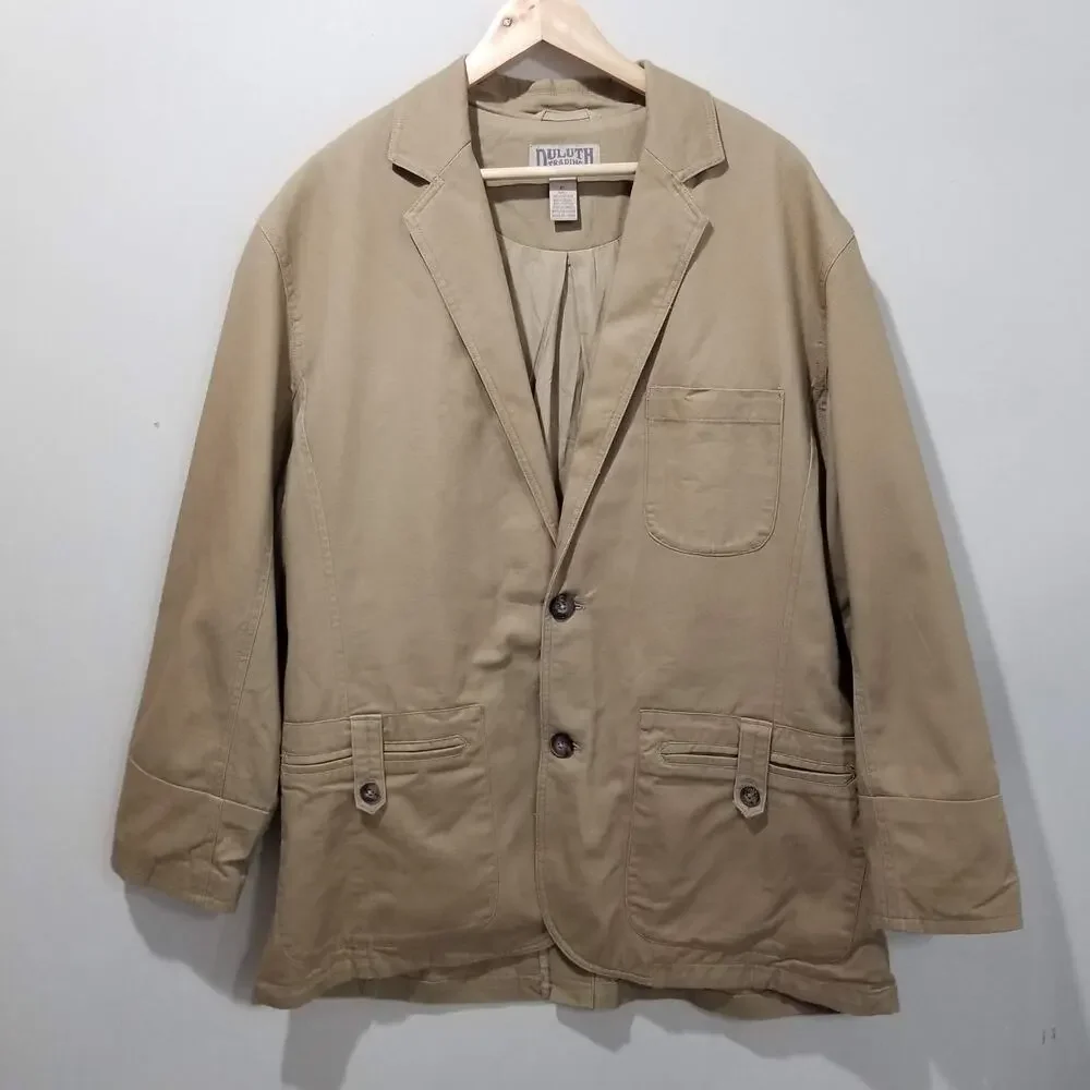 Duluth Trading Blazer Mens XL Tan Cotton Canvas Utility Travel Work Jacket Chore